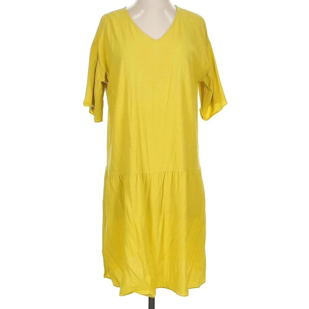 Eileen Fisher Drop Waist Dress Women Size S Sunshine Yellow Old Money Luxury